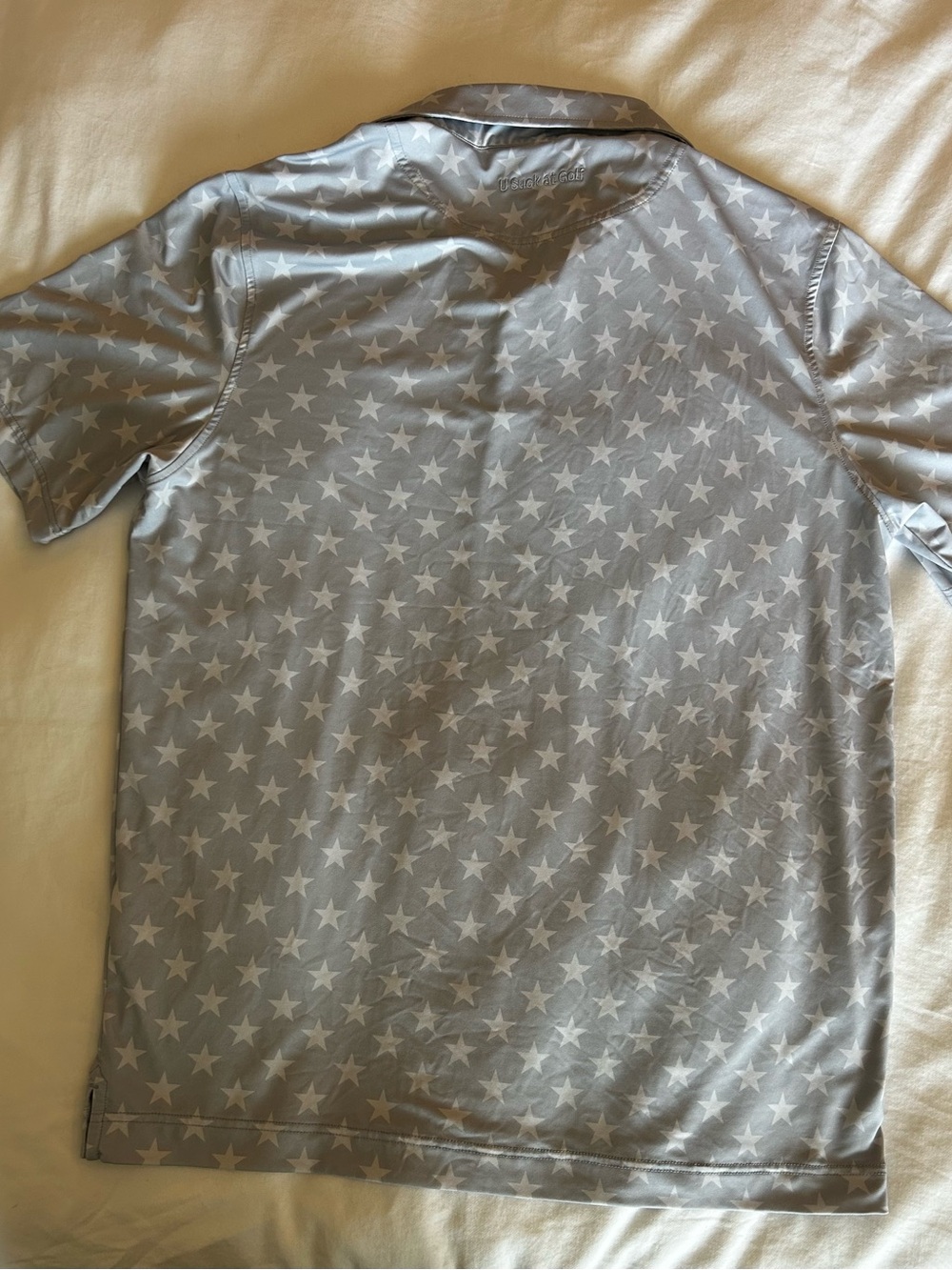 U Suck at Golf Men's-Stars Print Polo Shirt - Light Gray - Picture 3 of 3